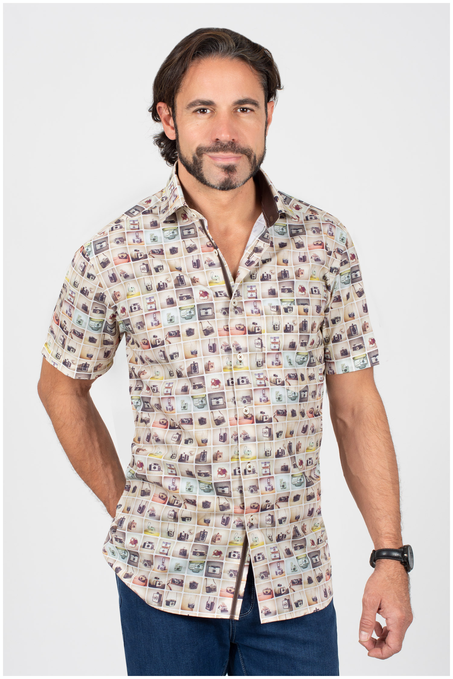 Camisas, Sport Manga Corta, 110150, BEIGE | Zoom